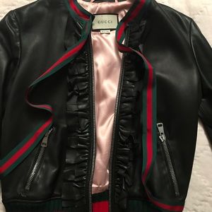 gucci ruffle leather bomber jacket